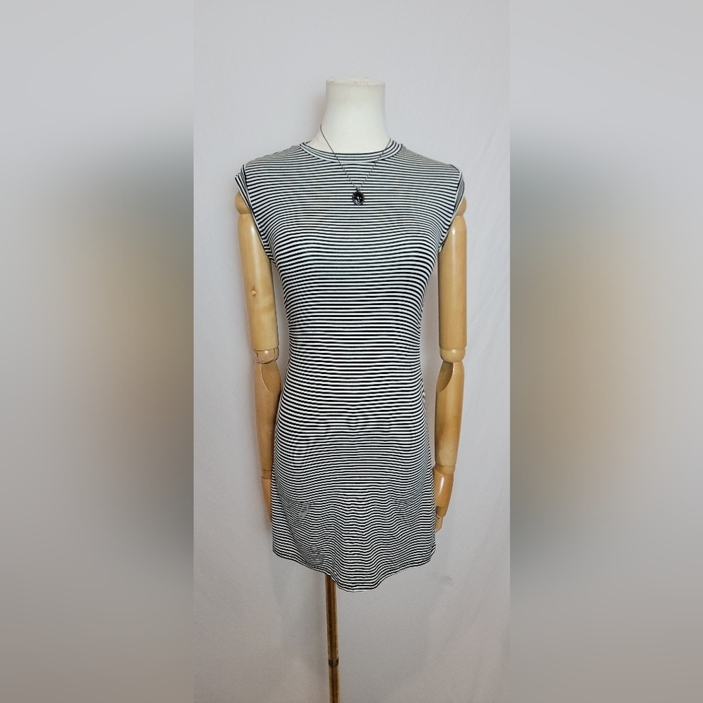 Nordstrom Bodycon Black White Striped Dress, Size 8/10